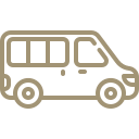 Outline of a van in a simple, minimalist style.