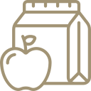 Line drawing of an apple and a carton.