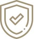 Shield icon with a checkmark inside, representing security.